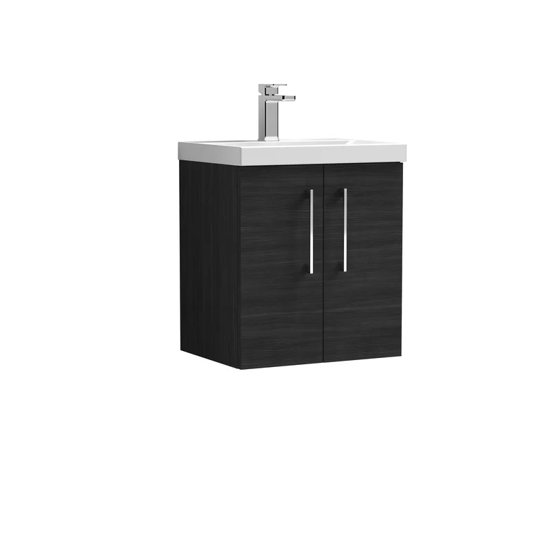 Lana 500mm Wall Hung 2 Door Vanity Unit & Basin - Charcoal Black Woodgrain