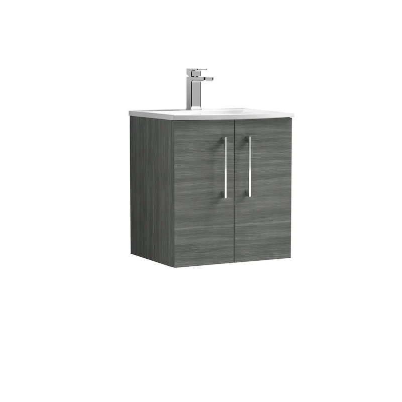 Lana 500mm Wall Hung 2 Door Vanity Unit & Basin - Anthracite Woodgrain