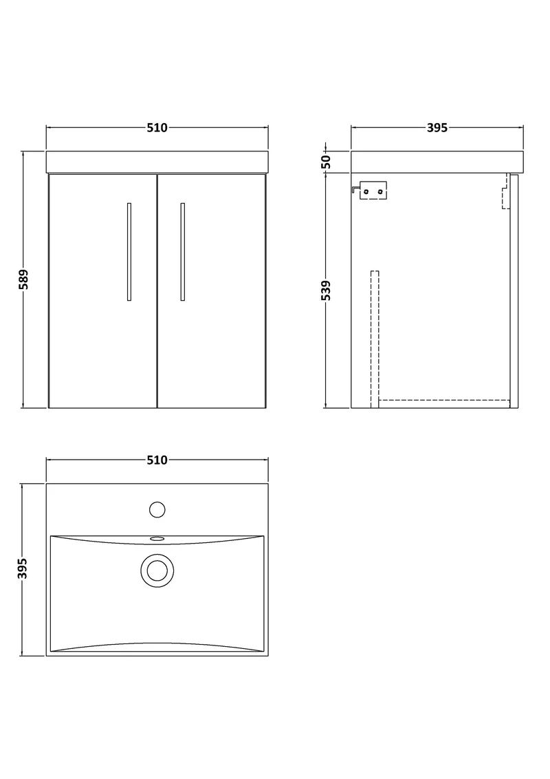 Lana 500mm Wall Hung 2 Door Vanity Unit & Basin - Anthracite Woodgrain