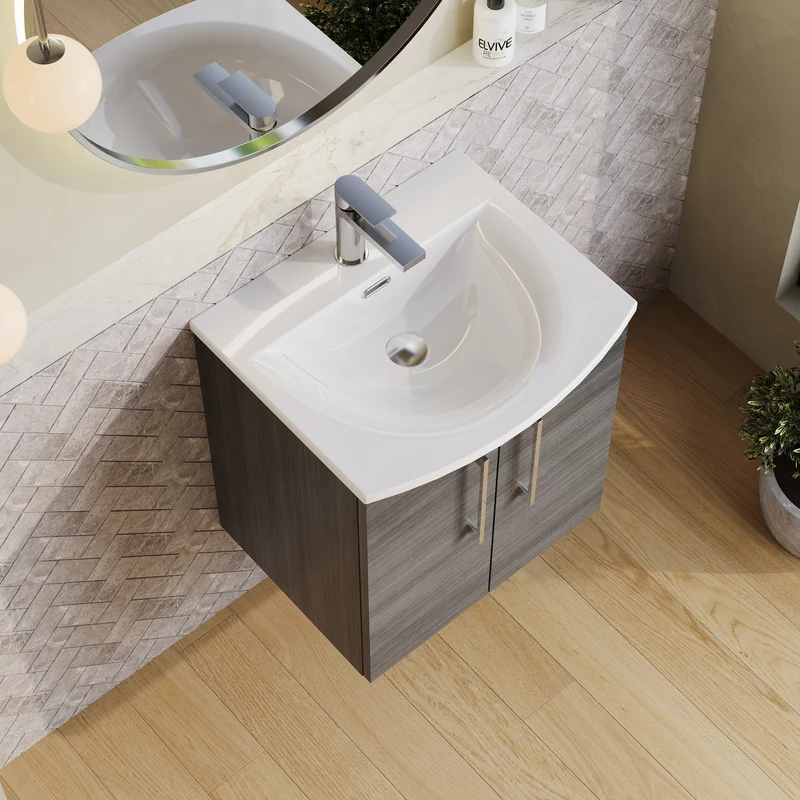 Lana 500mm Wall Hung 2 Door Vanity Unit & Basin - Anthracite Woodgrain