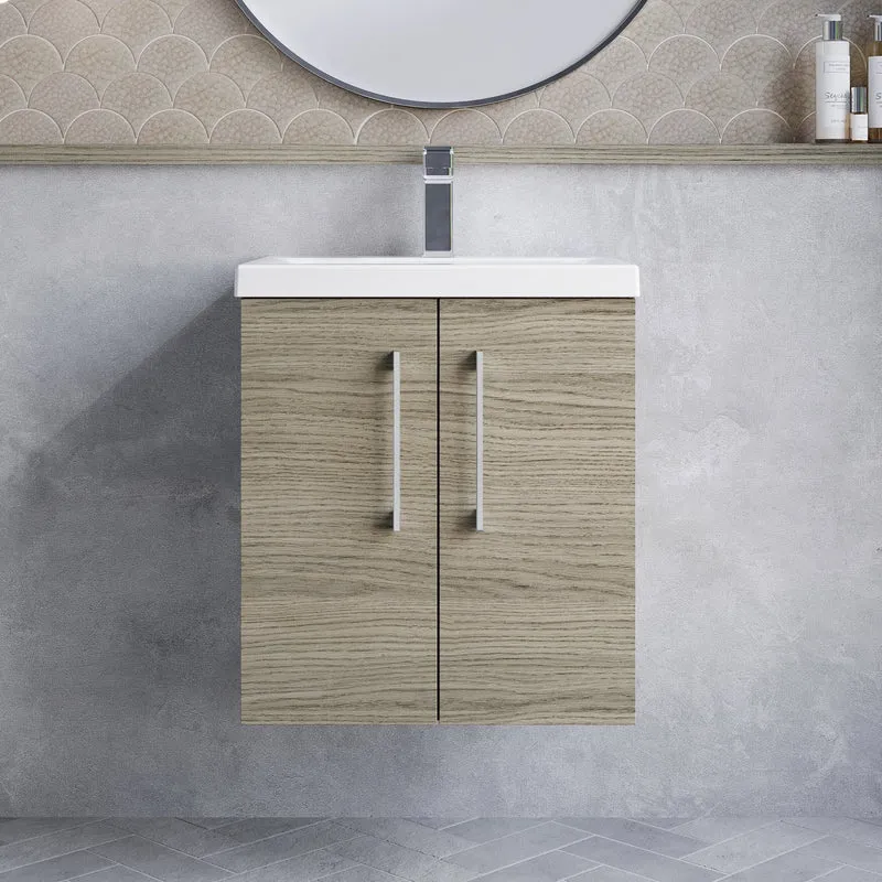 Lana 500mm Wall Hung 2 Door Vanity Unit & Basin - Solace Oak