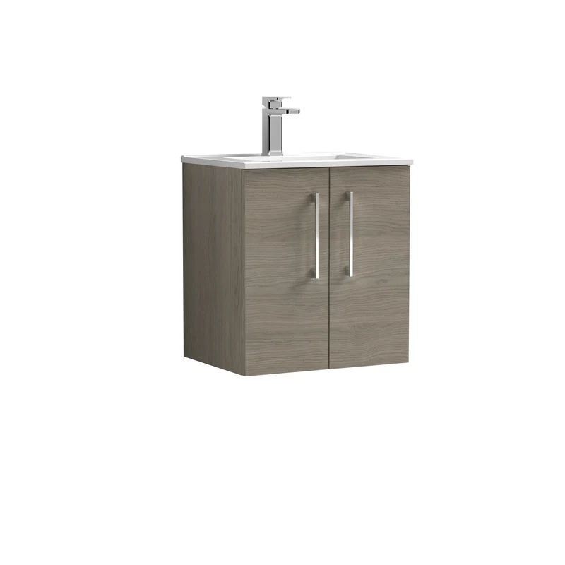 Lana 500mm Wall Hung 2 Door Vanity Unit & Basin - Solace Oak