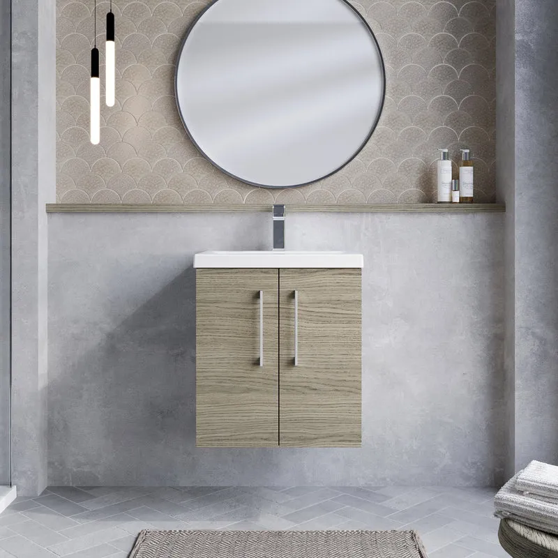 Lana 500mm Wall Hung 2 Door Vanity Unit & Basin - Solace Oak
