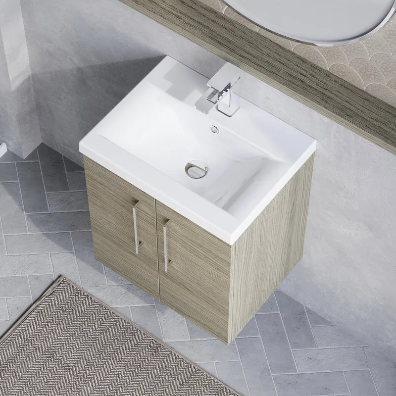 Lana 500mm Wall Hung 2 Door Vanity Unit & Basin - Solace Oak
