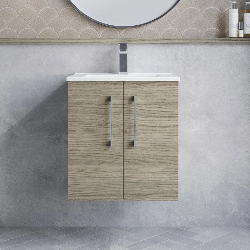 Lana 500mm Wall Hung 2 Door Vanity Unit & Basin - Solace Oak