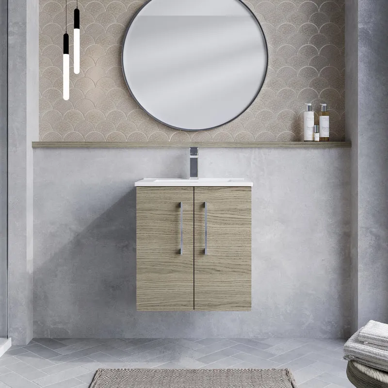 Lana 500mm Wall Hung 2 Door Vanity Unit & Basin - Solace Oak