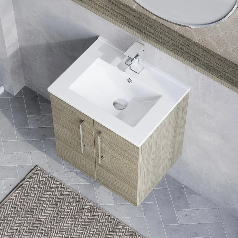 Lana 500mm Wall Hung 2 Door Vanity Unit & Basin - Solace Oak