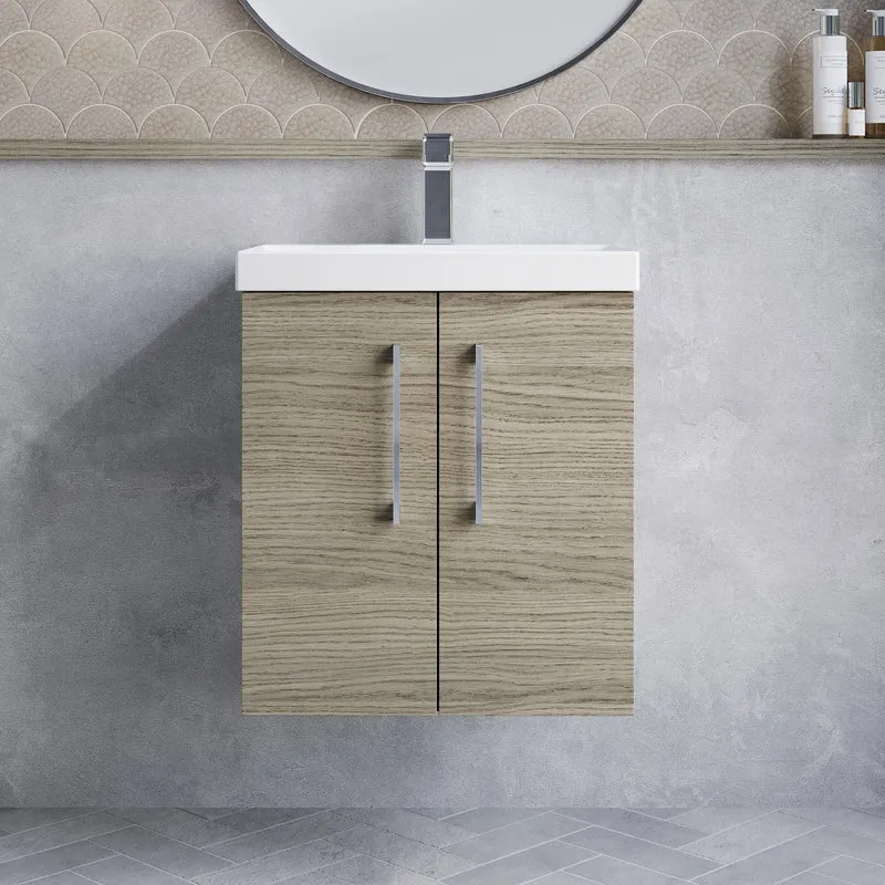 Lana 500mm Wall Hung 2 Door Vanity Unit & Basin - Solace Oak