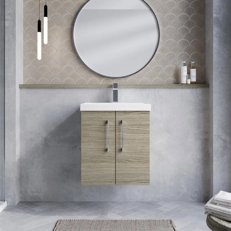 Lana 500mm Wall Hung 2 Door Vanity Unit & Basin - Solace Oak