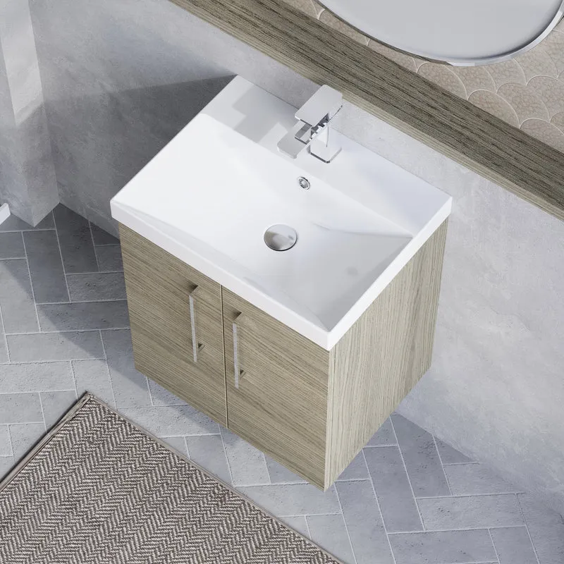 Lana 500mm Wall Hung 2 Door Vanity Unit & Basin - Solace Oak