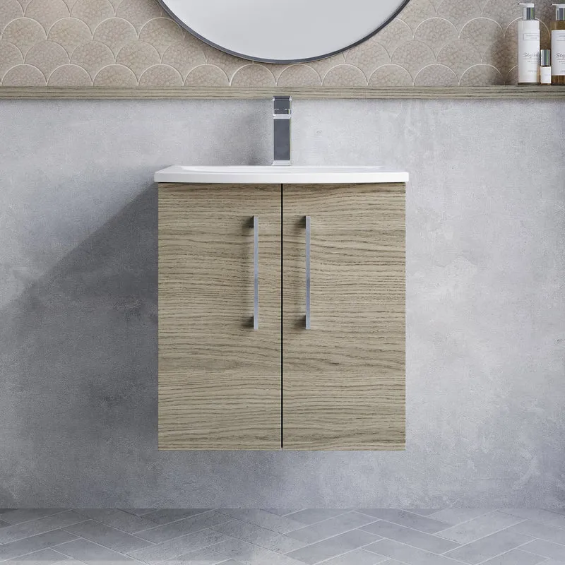Lana 500mm Wall Hung 2 Door Vanity Unit & Basin - Solace Oak