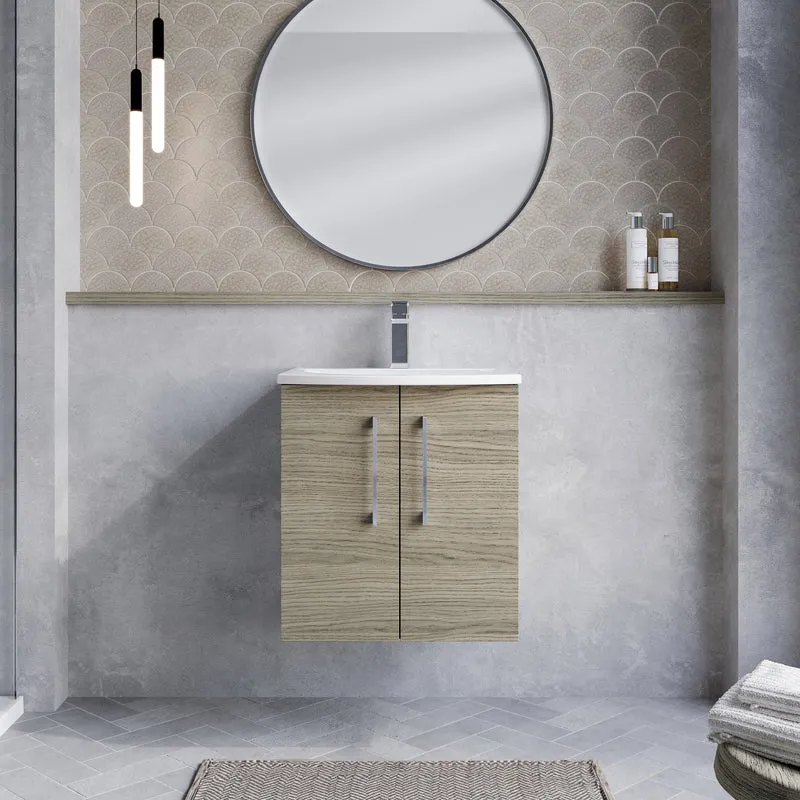 Lana 500mm Wall Hung 2 Door Vanity Unit & Basin - Solace Oak