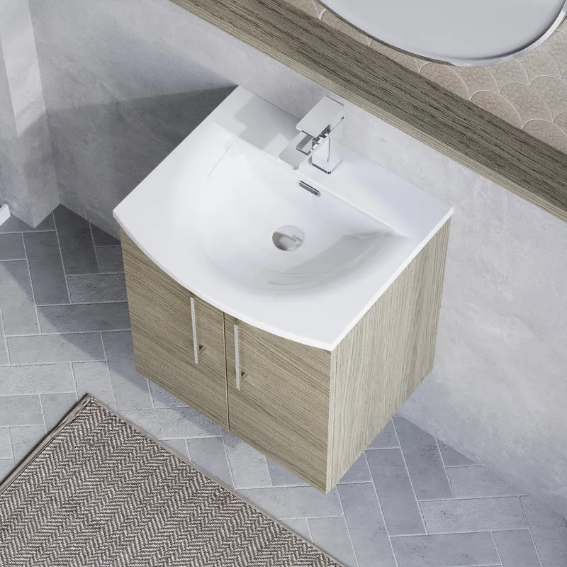 Lana 500mm Wall Hung 2 Door Vanity Unit & Basin - Solace Oak
