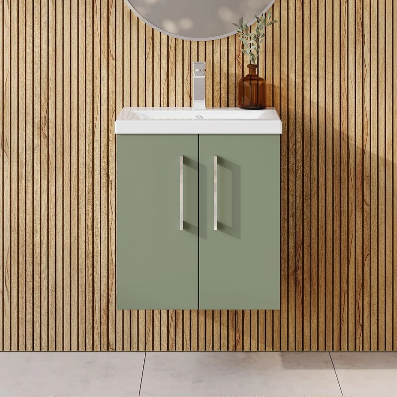 Lana 500mm Wall Hung 2 Door Vanity Unit & Basin - Satin Green