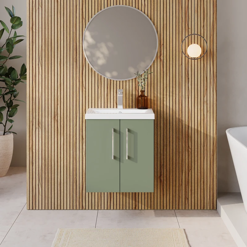 Lana 500mm Wall Hung 2 Door Vanity Unit & Basin - Satin Green