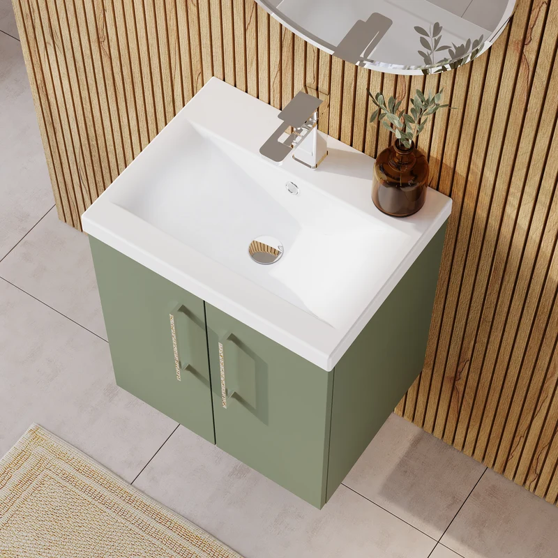 Lana 500mm Wall Hung 2 Door Vanity Unit & Basin - Satin Green
