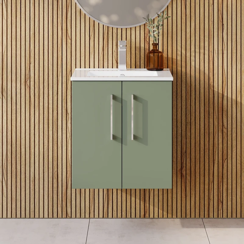 Lana 500mm Wall Hung 2 Door Vanity Unit & Basin - Satin Green