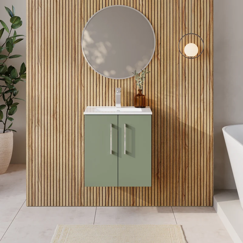 Lana 500mm Wall Hung 2 Door Vanity Unit & Basin - Satin Green