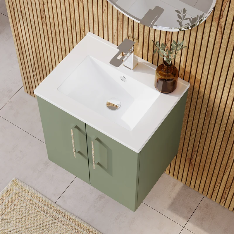 Lana 500mm Wall Hung 2 Door Vanity Unit & Basin - Satin Green