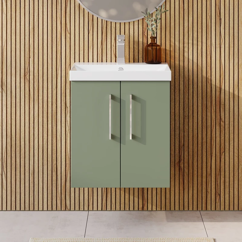 Lana 500mm Wall Hung 2 Door Vanity Unit & Basin - Satin Green