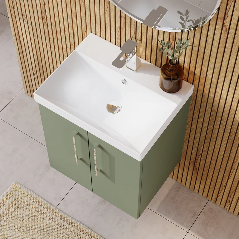 Lana 500mm Wall Hung 2 Door Vanity Unit & Basin - Satin Green