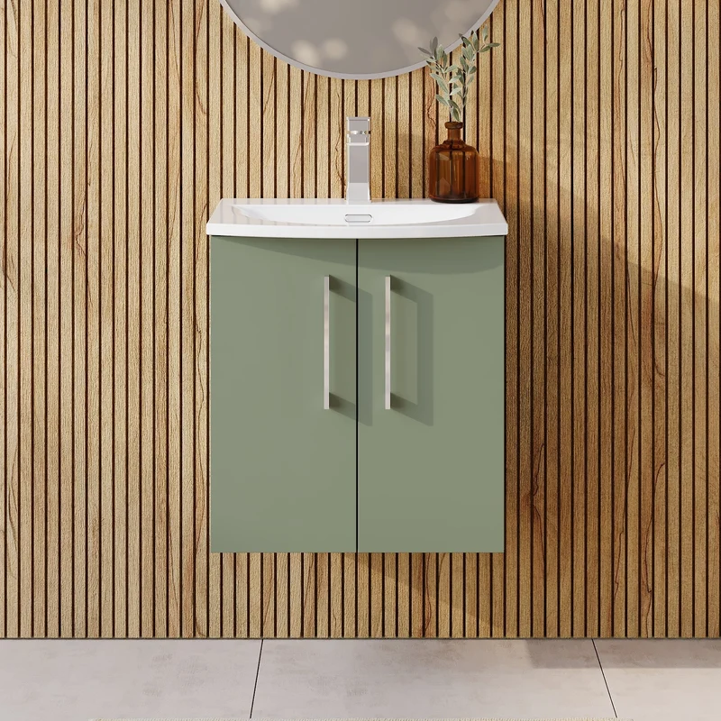Lana 500mm Wall Hung 2 Door Vanity Unit & Basin - Satin Green