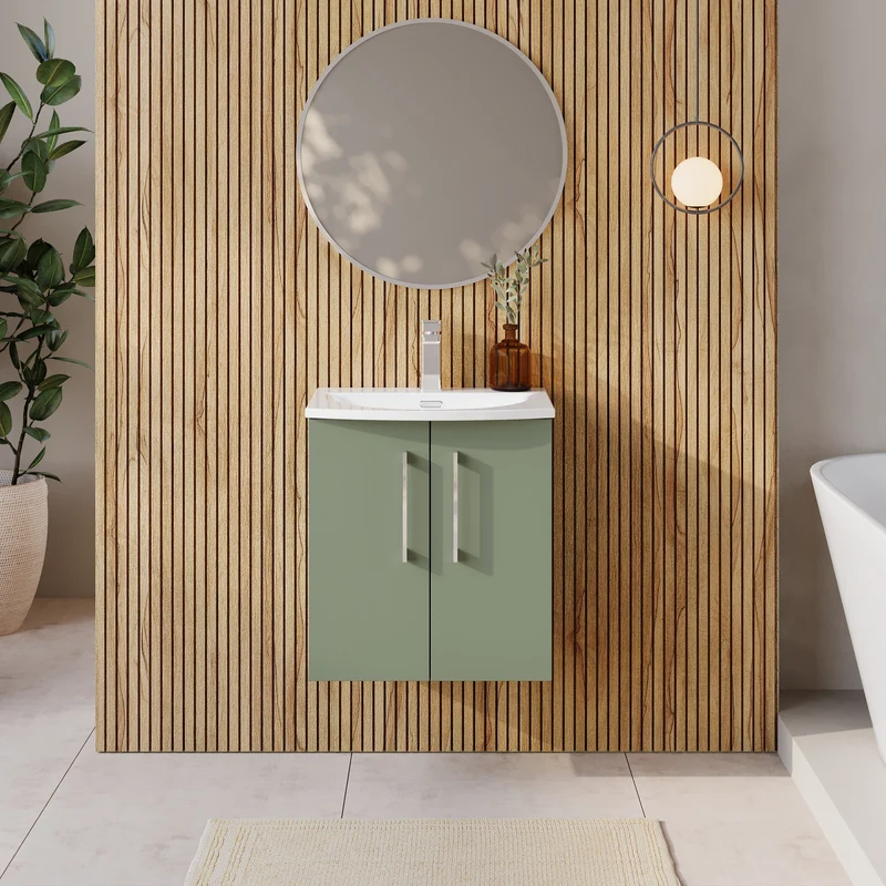 Lana 500mm Wall Hung 2 Door Vanity Unit & Basin - Satin Green