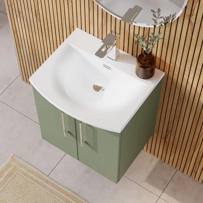 Lana 500mm Wall Hung 2 Door Vanity Unit & Basin - Satin Green