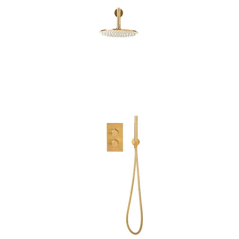 Eliseo Ricci Exclusiv Round Handle, Head & Mounted Bracket Riser Shower - Brushed Brass