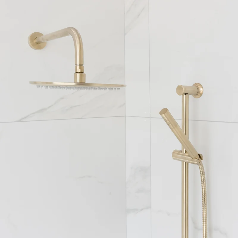 Eliseo Ricci Exclusiv Round Handle, Head & Handset Riser Shower - Brushed Brass