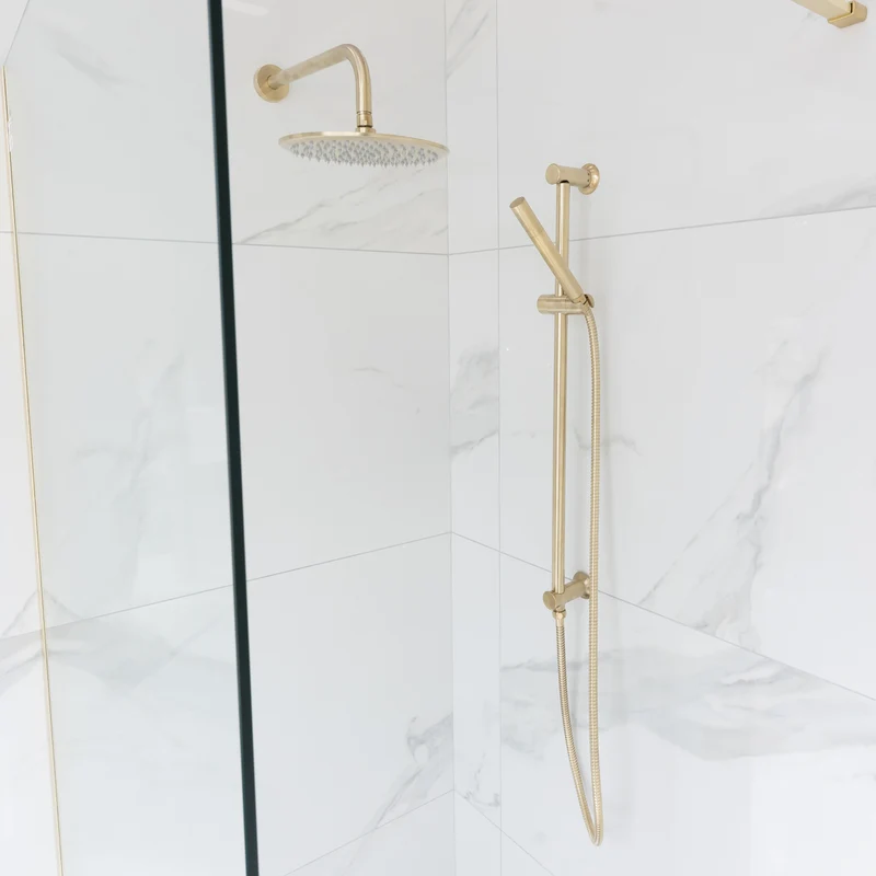 Eliseo Ricci Exclusiv Round Handle, Head & Handset Riser Shower - Brushed Brass