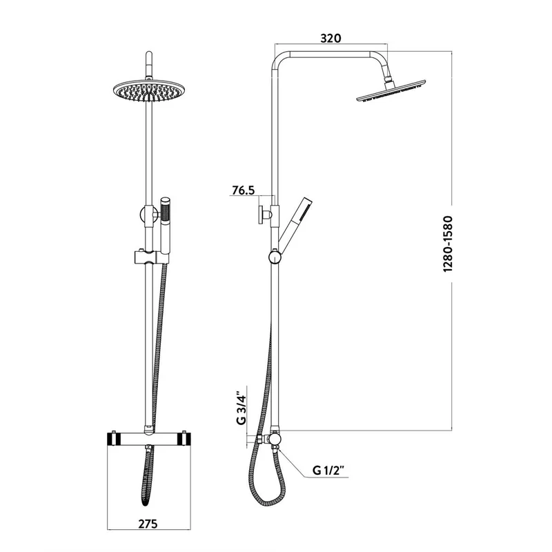 Eliseo Ricci Exclusiv Round Rigid Riser Shower - Chrome