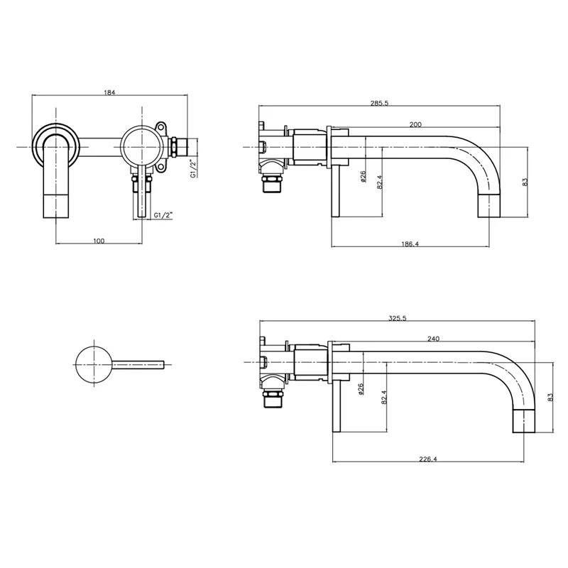Eliseo Ricci Exclusiv Wall Mounted Basin Mixer - Brushed Brass