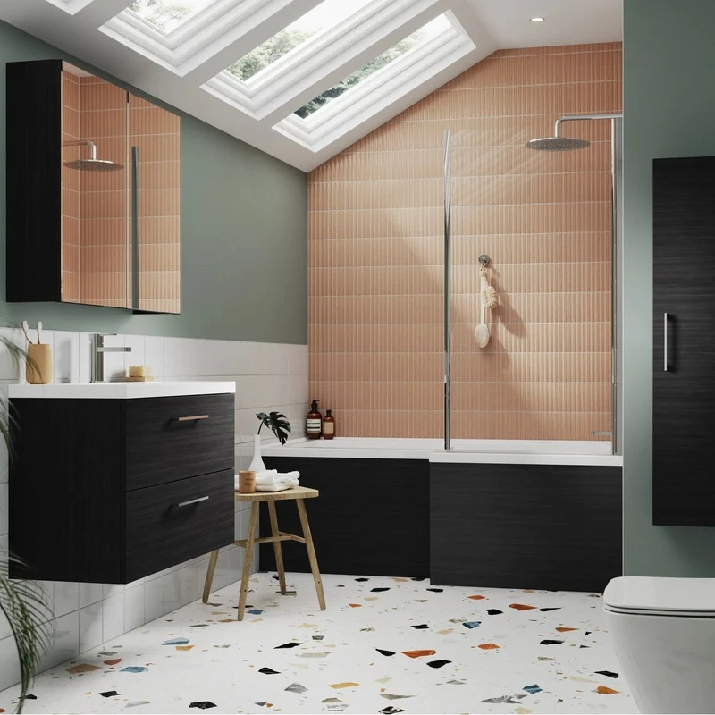 Lana 600mm Floorstanding 2 Door Vanity Unit & Basin - Charcoal Black Woodgrain