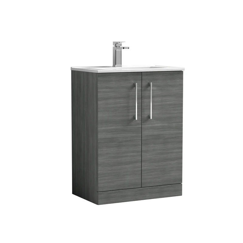 Lana 600mm Floorstanding 2 Door Vanity Unit & Basin - Anthracite Woodgrain