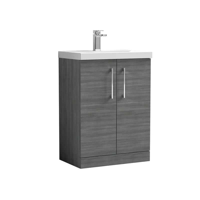 Lana 600mm Floorstanding 2 Door Vanity Unit & Basin - Anthracite Woodgrain