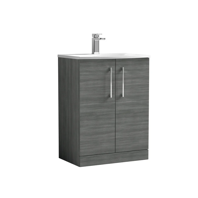Lana 600mm Floorstanding 2 Door Vanity Unit & Basin - Anthracite Woodgrain