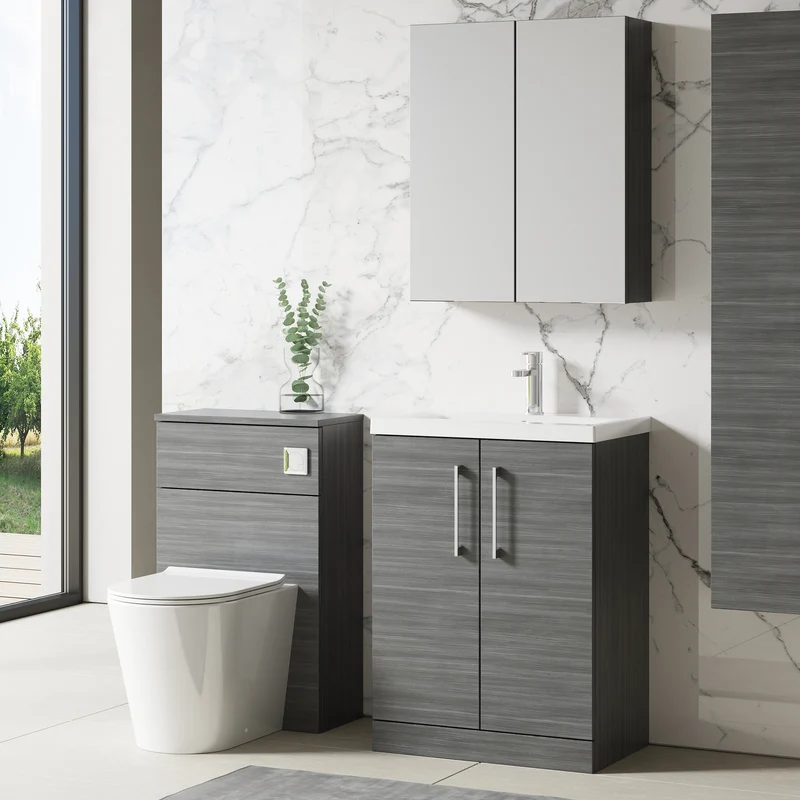 Lana 600mm Floorstanding 2 Door Vanity Unit & Basin - Anthracite Woodgrain