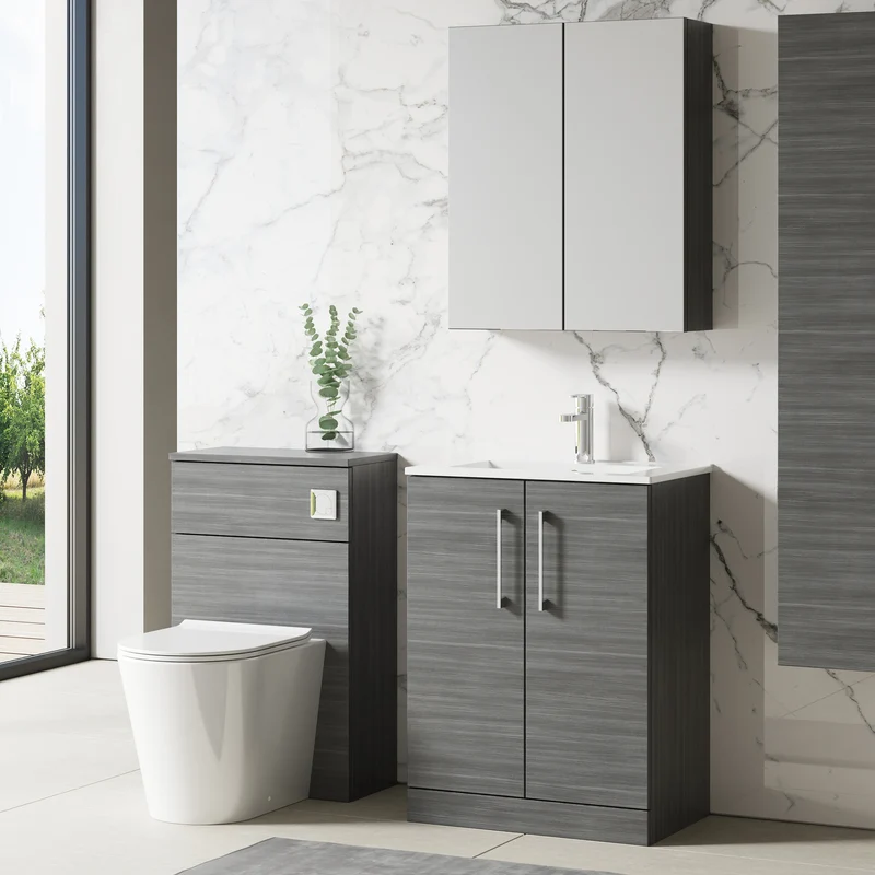 Lana 600mm Floorstanding 2 Door Vanity Unit & Basin - Anthracite Woodgrain