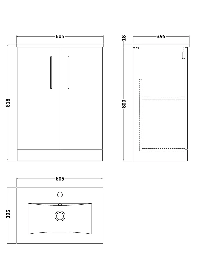 Lana 600mm Floorstanding 2 Door Vanity Unit & Basin - Anthracite Woodgrain