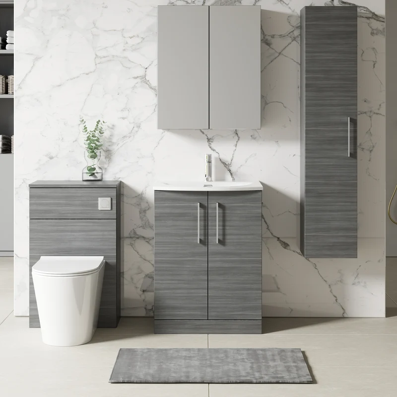 Lana 600mm Floorstanding 2 Door Vanity Unit & Basin - Anthracite Woodgrain