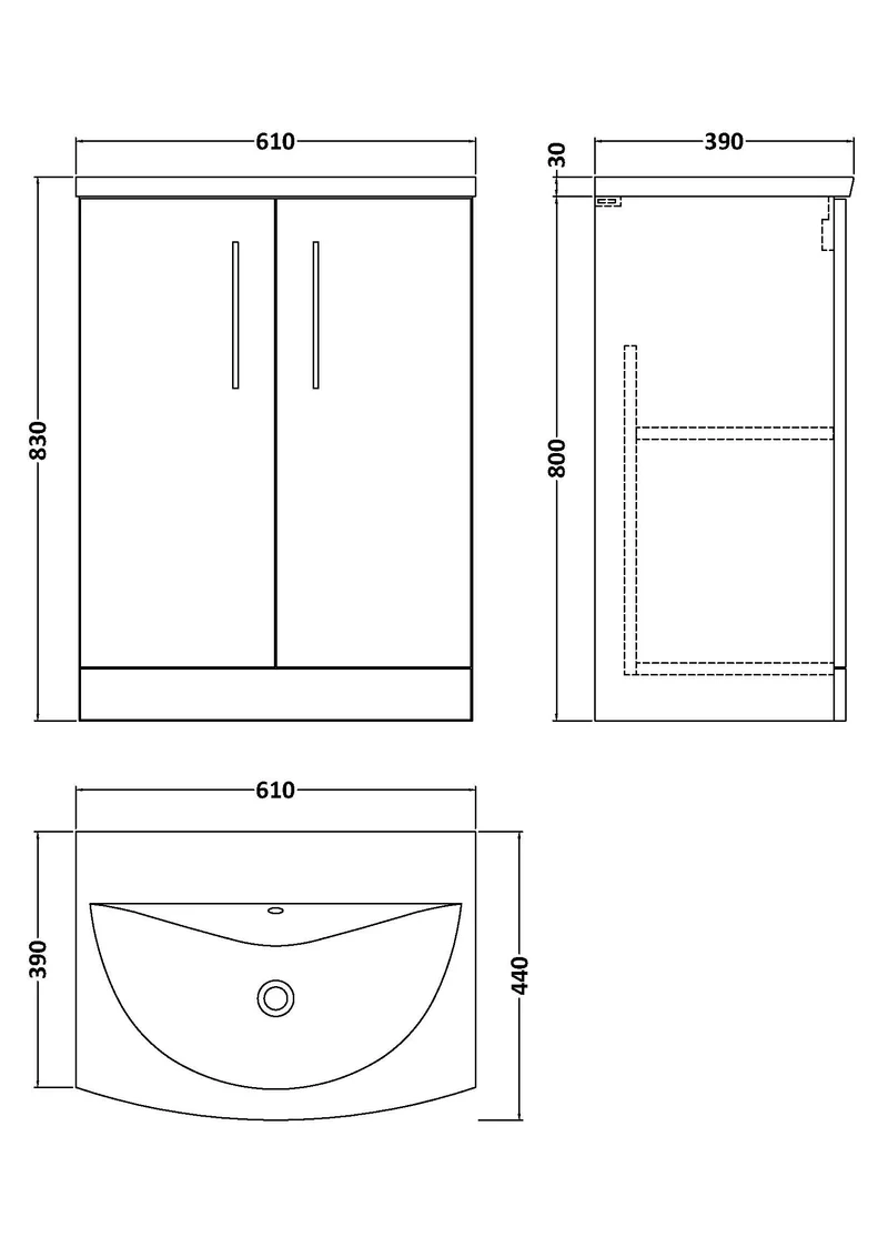 Lana 600mm Floorstanding 2 Door Vanity Unit & Basin - Anthracite Woodgrain