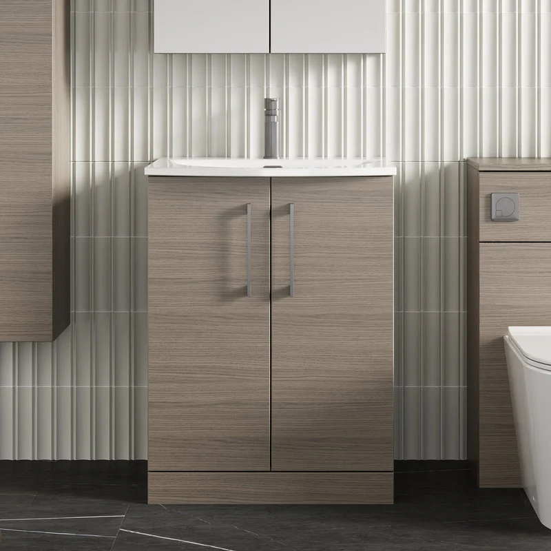 Lana 600mm Floorstanding 2 Door Vanity Unit & Basin - Solace Oak