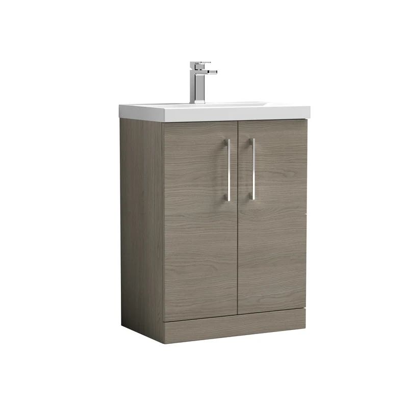 Lana 600mm Floorstanding 2 Door Vanity Unit & Basin - Solace Oak