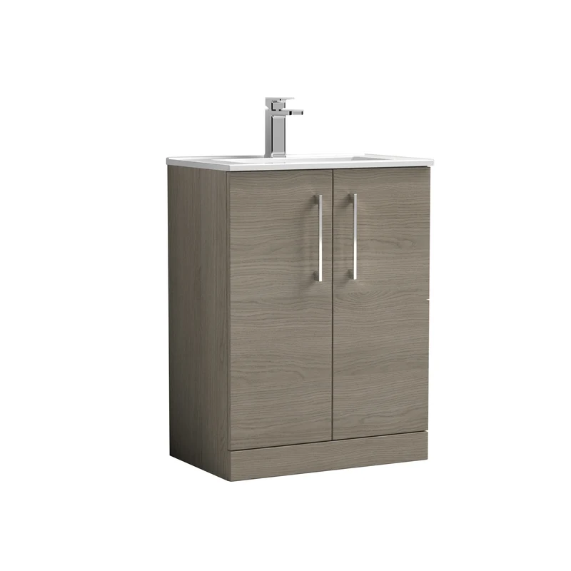 Lana 600mm Floorstanding 2 Door Vanity Unit & Basin - Solace Oak