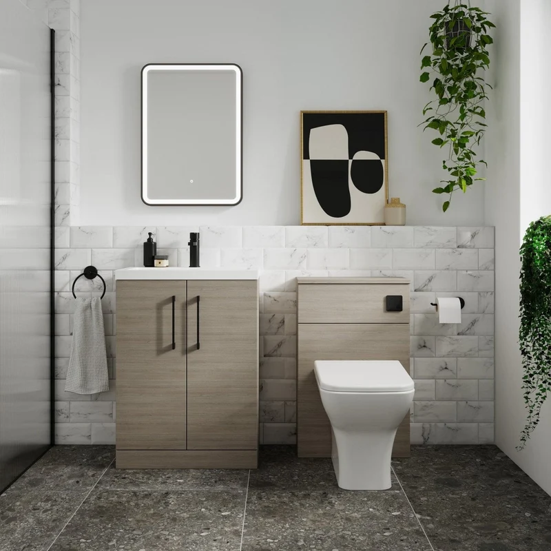 Lana 600mm Floorstanding 2 Door Vanity Unit & Basin - Solace Oak