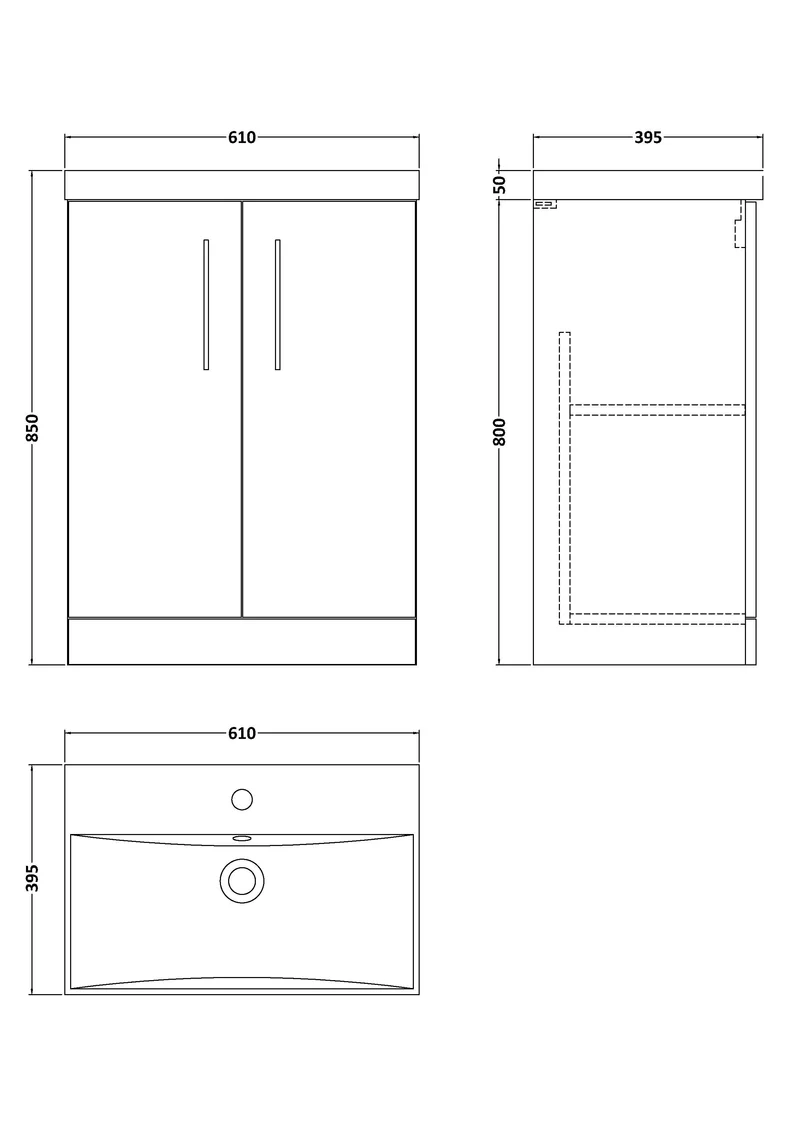 Lana 600mm Floorstanding 2 Door Vanity Unit & Basin - Solace Oak