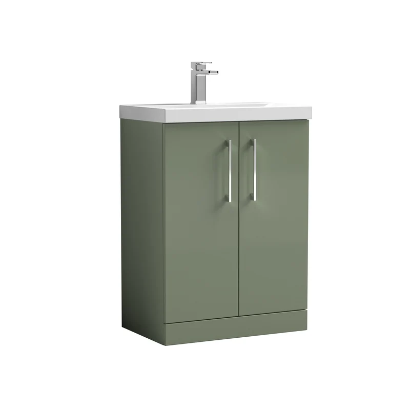 Lana 600mm Floorstanding 2 Door Vanity Unit & Basin - Satin Green