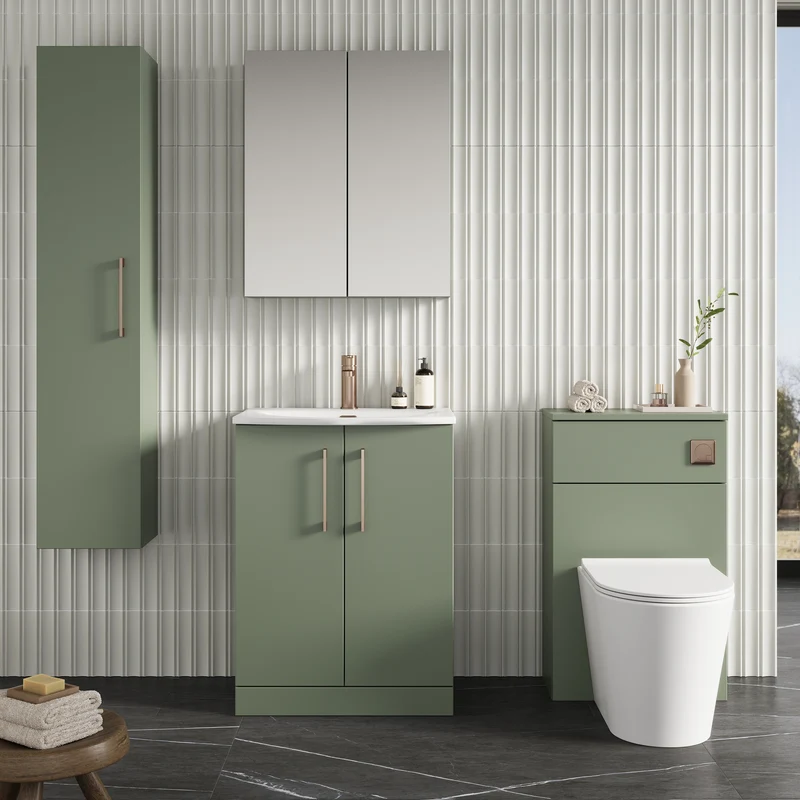 Lana 600mm Floorstanding 2 Door Vanity Unit & Basin - Satin Green