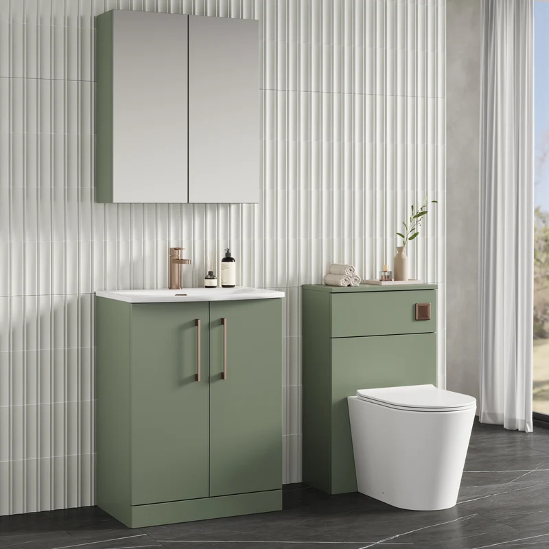 Lana 600mm Floorstanding 2 Door Vanity Unit & Basin - Satin Green